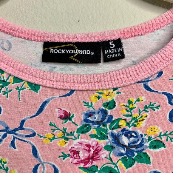 ROCK YOUR BABY Floral Peplum Dress Girls 5 5T Girl Pink Bows Flower Bouquets Kid - Picture 9 of 9